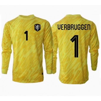 Paesi Bassi Bart Verbruggen #1 Portiere Maglia Gara Trasferta Repliche Europei 2024 Maniche Lunghe